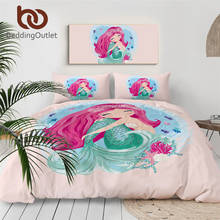 BeddingOutlet Mermaid Girls Bedding Set Cartoon Duvet Cover for Kids Pink Bedspreads Marine Seashell Home Textiles 3-Piece Twin 2024 - buy cheap