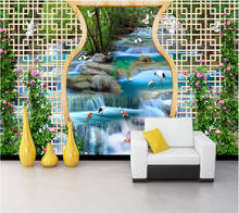 Beibehang papel de parede personalizado 3d guindaste cachoeira água carpas mural grande sala quarto tv plano de fundo decoração de parede pintura 2024 - compre barato