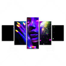 5 Pieces Modular Modern Wall Art Home Decor Fluorescent Make-up Woman Canvas Painting Living Room Decoration Poster And Prints 2024 - buy cheap