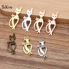 BoYuTe (100 Pieces/Lot) 10*30MM Metal Brass Stamping Cat Charms for Jewelry Making Diy Hand Made Materials Wholesale 2024 - buy cheap