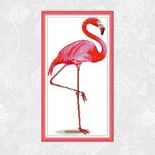 Kit de costura em tecido bordado, conjunto de costura artesanal de flamingo para tela 14ct 11ct de contagem, tecido estampado com pontos cruzados 2024 - compre barato