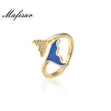 Mafisar moda azul óleo bling bling cz peixe cauda forma anel aberto para as mulheres venda quente ouro cor anéis de casamento acessórios femininos 2024 - compre barato