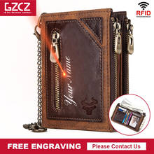 2021 Wallet Rfid Genuine Leather Men's Wallet Coin Purse Chain Short Carteira Men Card Wallet Male Free Engrave 2024 - buy cheap