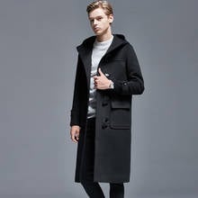 Winter Men Horn Button Woolen Coat Long Over-the-Knee Loose-Woolen Jacket Hooded Trench Thick Mens Coats and Jackets 5XL 6XL 2024 - buy cheap