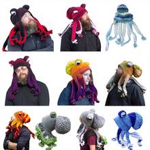 Halloween Hand Weave Knitted Beanie Hat Funny Gradient Cartoon Octopus Tentacle Eyes Skull Cap Cosplay Party Headgear 2024 - buy cheap