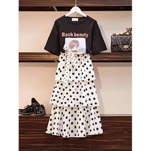 2019 Women Summer Bow Tie Solid T Shirt + Elastic Waist Cascade Ruffles Skirt Suit Lady Elegant Polka Dot Cake Skirts Sets Z399 2024 - buy cheap