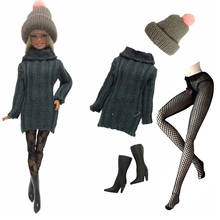 Nk um conjunto boneca nobre camisola terno chapéu meias botas pretas camisola roupas de moda para barbie acessórios boneca melhor presente da menina 2024 - compre barato