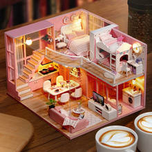 Миниатюрный Кукольный дом «сделай сам», комплект розового двухэтажного домика, вилла, рождественские подарки, игрушки для детей и взрослых, деревянная мебель 2024 - купить недорого