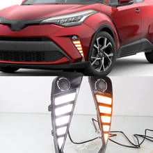 2PCS Car LED DRL Daytime Running Light with dynamic Yellow Turn Signal Daylight fog lamp For Toyota C-HR CHR 2020 2021 2024 - compre barato