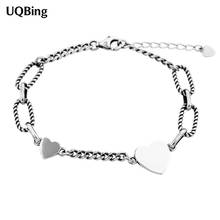 Fashion Vintage Silver Color Link Chain Bracelets Smooth Lovely Heart Women Charm Bracelets Jewelry 2024 - buy cheap
