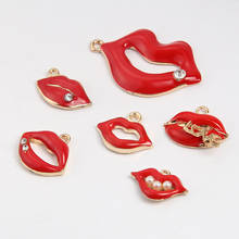 10pcs/pack  SEXY Red Mouth  Charms  Metal Pendant Golden Color  Earring DIY Fashion Jewelry Accessories 2024 - buy cheap