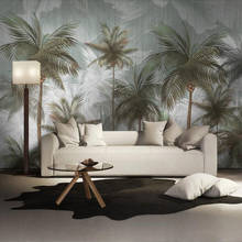 Custom mural wallpaper 3D green retro tropical leaves hand painted plants background wall decorative painting 2024 - buy cheap