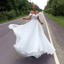 Vestido de novia blanco elegante con hombros descubiertos, con escote Corazón, espalda abierta, plisado, con cuentas, 2021 2024 - compra barato