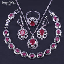 Anillo, collar, pendientes, pulsera, conjunto de joyas de color plateado para mujer, circonita roja Rosa especial, regalo romántico de San Valentín 2024 - compra barato