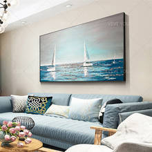Hand painted Sea-landscape Modern Sailing Boat Oil Painting Canvas Art Hand Painted Wall Decoration Canvas High Quality Painting 2024 - buy cheap