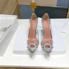 Zapatos de tacón de pezuña para mujer, calzado de suela de cuero genuino, de diseñador de marca de lujo, de cristal, gran oferta, 2021 2024 - compra barato