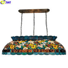 Fumat sala de jantar estilo tiffany pingente lâmpada dragonfly bassinet mosaico azul pendurado luminária vidro manchado artes iluminação 2024 - compre barato