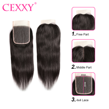 CEXXY-Cierre de encaje de 4x4, extensiones de cabello humano Remy, Color Natural, parte media/libre, encaje suizo, marrón medio 2024 - compra barato