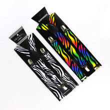 Winfox vintage preto arco-íris calças dos homens suspensórios masculinos 2.5cm de largura zebra impressão suspensórios elásticos 2024 - compre barato