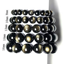 Genuine 8-16mm Natural Gold Obsidian Gems Beads Bracelet Charm Jewellery Fashion Accessories Carved Amulet Gifts for Her Women 2024 - buy cheap