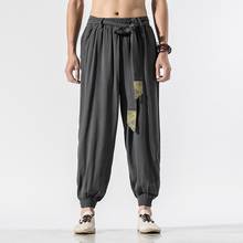 Calça estilo chinês masculina, calça solta estilo chinês para o verão, calça japonesa com cintura elástica, estilo harém, streetwear 11186 2024 - compre barato