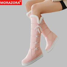 MORAZORA 2021 nueva llegada de moda plataforma de punta redonda de las mujeres botas de invierno mantener caliente sólido hasta la rodilla botas de gran tamaño 34-43 2024 - compra barato