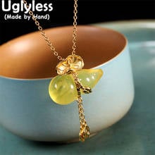 Uglyless Lovely Jade Gourd Pendants Necklaces for Women Handmade Lotus Leaf Necklaces + Chains Fashion Jasper Jewelry 925 Silver 2024 - buy cheap