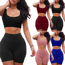 Fashion Womens Ladies Sleeveless Sport Gym Running Crop Tank Tops Two Piece Sports Set Bodycon Casual Outfit Shorts Clubwear 2024 - buy cheap