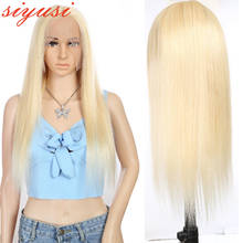 Siyusi-Peluca de cabello humano liso para mujer, postizo de encaje brasileño en forma de T, color rubio miel, 613 Remy, 13X1 2024 - compra barato