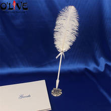 Pluma de avestruz blanca para firmar, caja de regalo, libro de invitados de boda, bolígrafo de firma, Baby Shower, letrero nupcial, elegante 2024 - compra barato