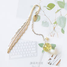 Pingente de cristal marcador de metal folhas estilo chinês bookmark secas flor pingente bookmark presente papelaria para a escola 1pc 2024 - compre barato
