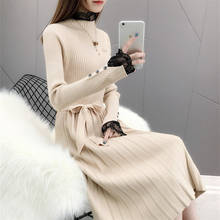 Elegant OL Turtleneck Long Sweater Dress Women Thick Knit Autumn Winter Dress Lady Bodycon Long Sleeve Bottoming Dress Vestidos 2024 - buy cheap