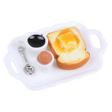 1:12 dollhouse miniatura conjunto de café da manhã hambúrguer croissant torrada ovo café com bandeja cozinha acessórios alimentos 2024 - compre barato