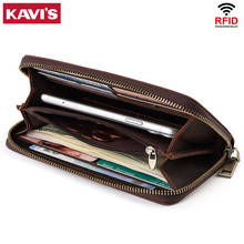 KAVIS Brand RFID Men Wallets Long Style High Quality Card Holder Male Purse Zipper Large Capacity Cow Leather Wallet For Men 2024 - buy cheap