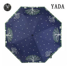 YADA-paraguas azul marino con diseño de árbol de la vida para mujer, sombrilla plegable de 3 capas, resistente a la lluvia, a prueba de viento, plantas y parejas, 2019, YS858 2024 - compra barato