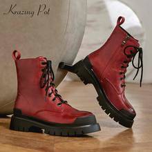 Krazing Pot new western boots real leather mixed colors high square heel platform round toe zipper thick bottom ankle boots L72 2024 - buy cheap