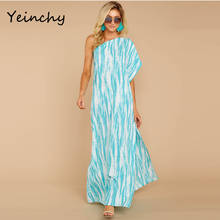 Yeinchy  fashion women summer diagonal neck one sleeve print dress LADIES beach maxi split dress FM6047-1 2024 - buy cheap