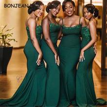 Green Bridesmaid Dresses Mermaid for Black Girls Spaghetti Strap Bridesmaid Dress with Lace Appliques on Wedding Party Gowns 2024 - buy cheap