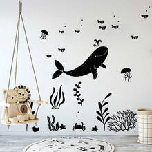 Pegatina de pared de Animal bajo el mar, calcomanía de pared náutica grande, Océano, ballena, pescado, pulpo, vinilo para habitación de niños, decoración del hogar 2024 - compra barato