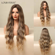 LOUIS FERRE Long Water Wave Hair Ombre Brown Blonde Synthetic Wigs Middle Parted Cosplay Natural Heat Resistant Wigs for Women 2024 - buy cheap