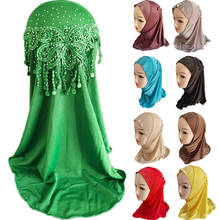 1 peça de chapéu hijab para crianças, cachecol instantâneo islâmico, pronto para vestir a cabeça, turbante com strass 2024 - compre barato