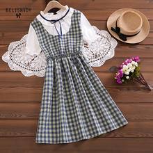 Japanese Preppy Style Summer Women Mini Dress Ruffled Collar Contrast Color Plaid Loose Dress Ribbon Cute Kawaii Student's Dress 2024 - buy cheap