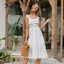 Simplee Casual Summer White Spaghetti Strap Women Dress 2021 Elegant Ruffled Sleeveless Maxi Sundress High Waist A-line Vestidos 2024 - buy cheap