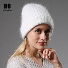 Sombrero de punto de piel de conejo para mujer, gorro de invierno para niña y mujer, gorra simple de piel de conejo, hat70 % 2024 - compra barato