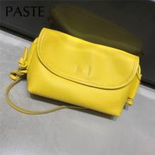 Mini bolsa de mão de couro genuíno feminina, carteira casual azul amarelo crossbody para mulheres 2024 - compre barato