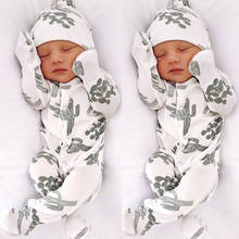 Детский комбинезон с длинным рукавом, с цветочным принтом, для новорожденных мальчиков и девочек, зимняя одежда для сна, комплект шапок, 2 шт. 2024 - купить недорого