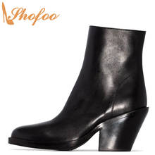 Botas femininas de cano curto, sapato de salto médio preto de dedo redondo com zíper, tamanho grande 12 15 para mulheres, sapatos de inverno 2024 - compre barato