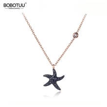 BOBOTUU-collar con colgante de circonia cúbica para mujer, gargantilla de cristal y estrella de mar de acero inoxidable de titanio, joyería, BN19061 2024 - compra barato