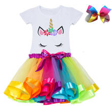 Conjuntos de ropa de princesa para fiesta de unicornio, vestido de tutú colorido de unicornio para niñas, ropa de unicornio para cumpleaños, 2021 2024 - compra barato