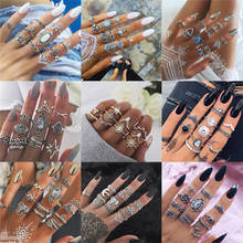 40 conjuntos de anéis de articulação média, estilo boêmio, cristal, elefante, coroa, crescente, geométricos, joias vintage 2024 - compre barato